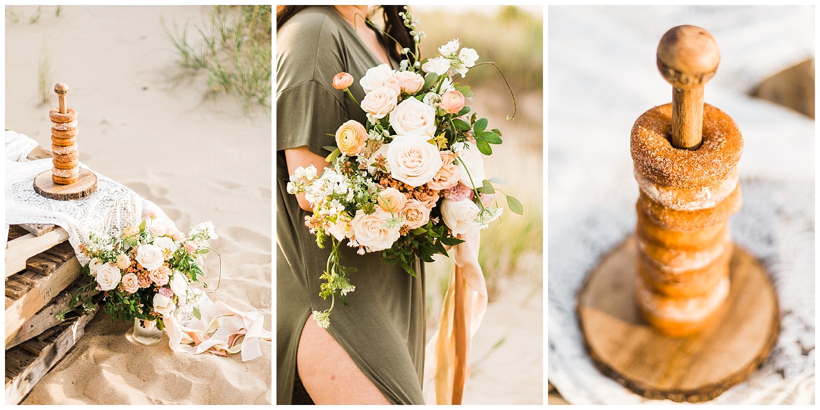 Beach elopement bouquet and donuts
