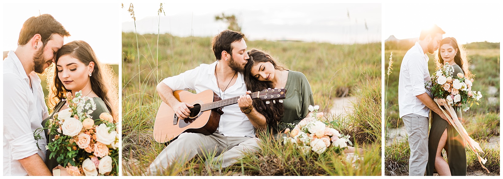 Virginia beach elopement photographer couple inspiration posing with guitar, musical elopement