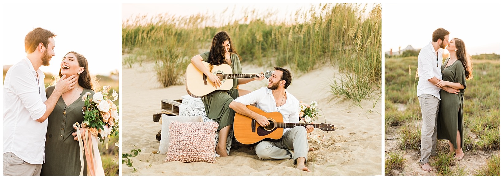 Virginia Beach musician elopement photographer couple inspiration with guitar and green dress