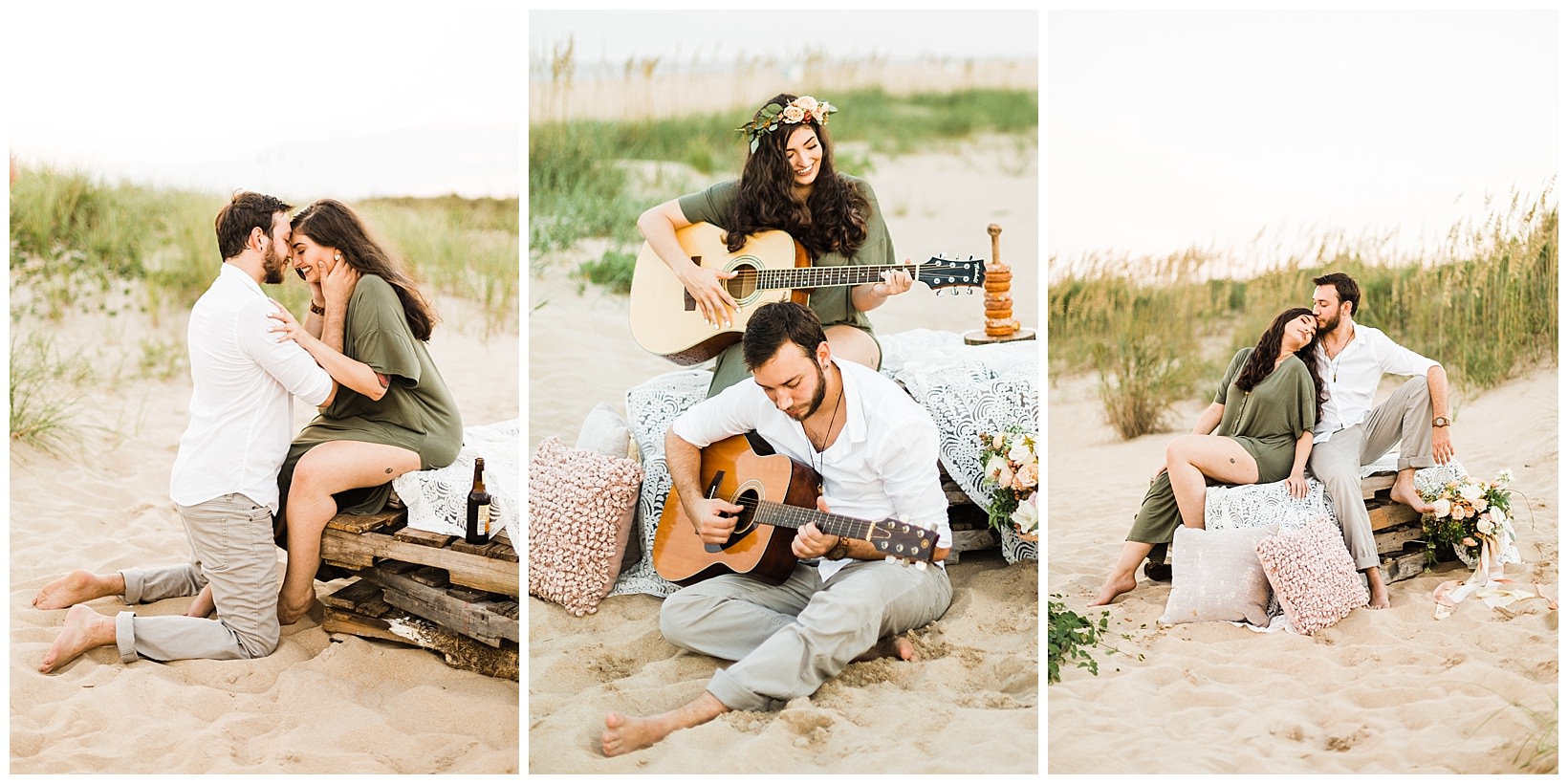 Virginia Beach musician elopement photographer couple inspiration with guitar and pallet tablescape