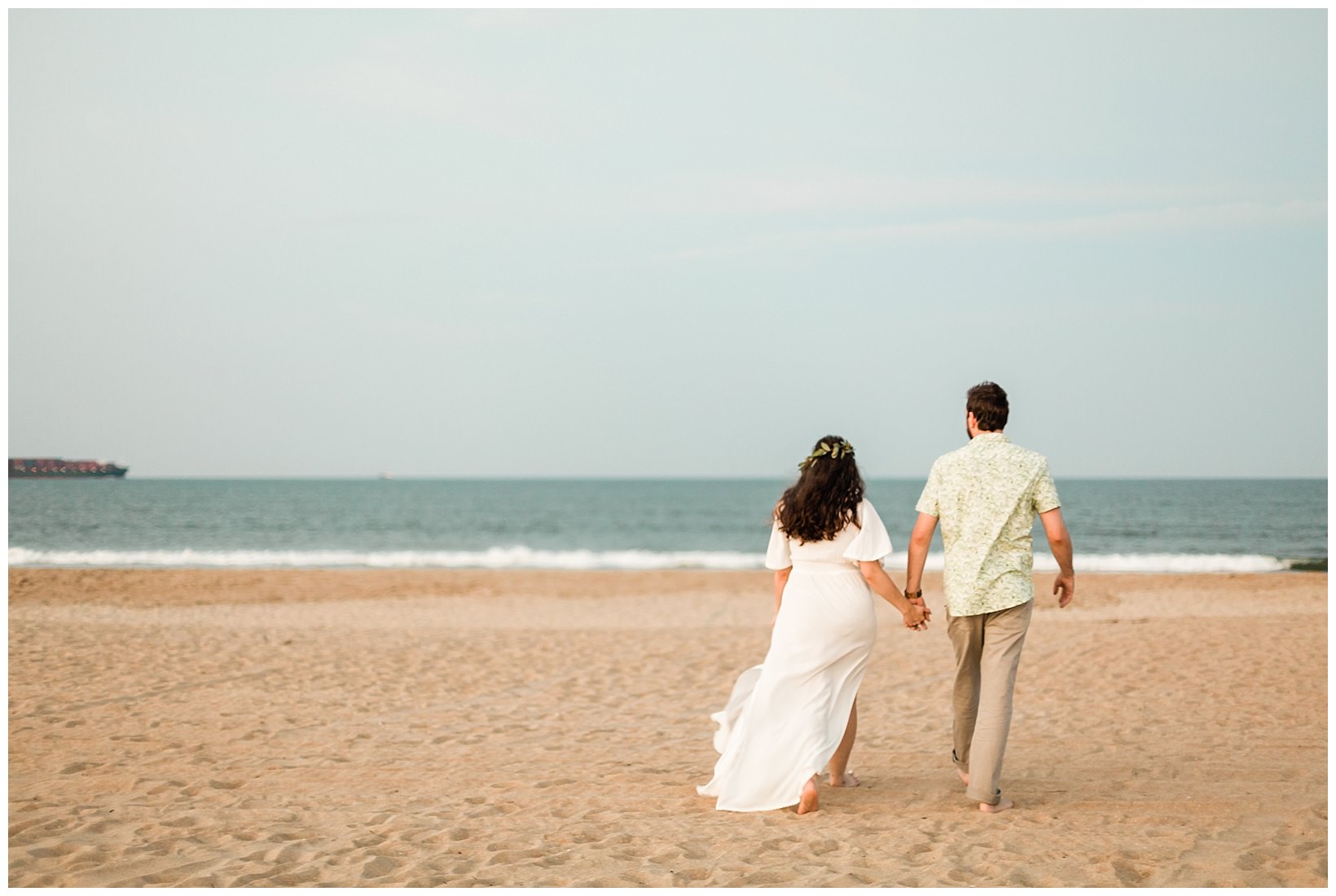 Virginia beachy indie elopement wedding photographer couple inspiration walks on beach