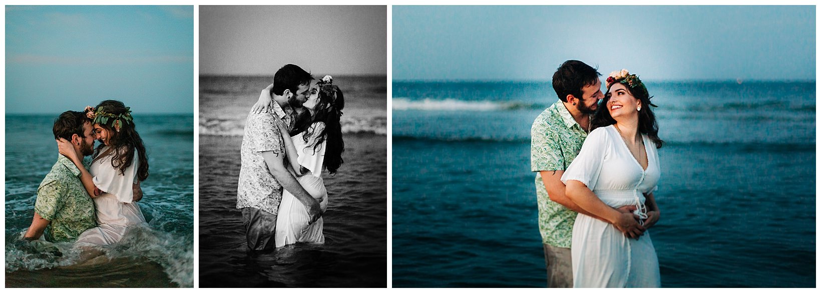 Virginia beachy indie elopement wedding photographer couple inspiration in the ocean water