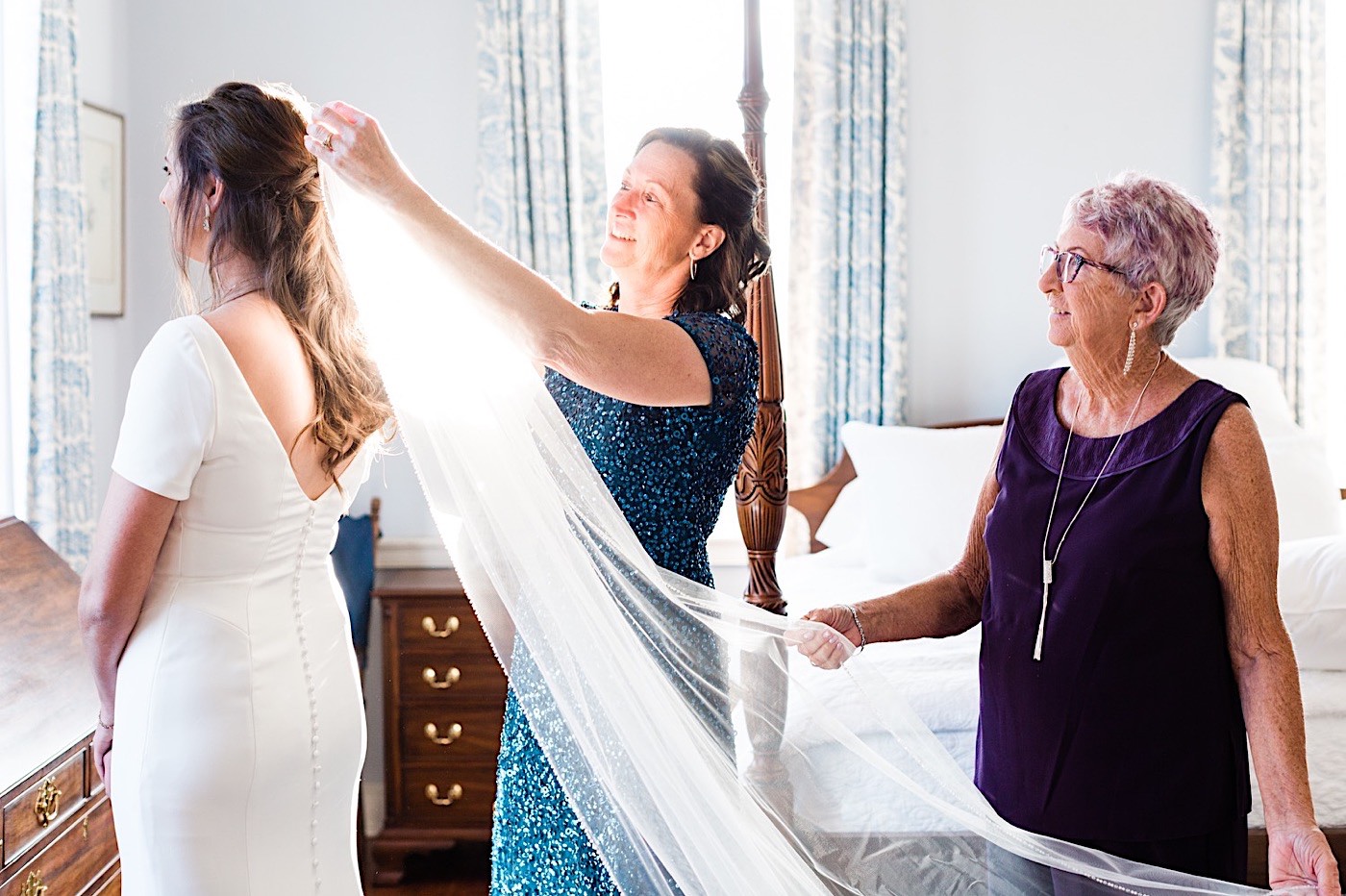 Agapae Oaks Wedding in Beaufort, grandma helps bride get ready