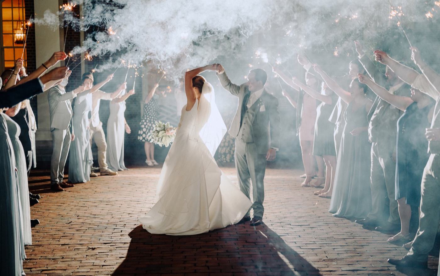 Charlottesville VA wedding photographer, sparkler exit in Charlottesville 