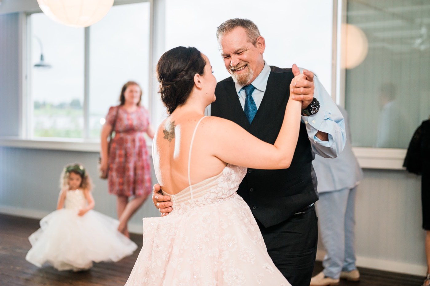 Chesapeake Bay Beach Club Wedding photos, Father daughter dance at CBBC, Rainy wedding inspiration