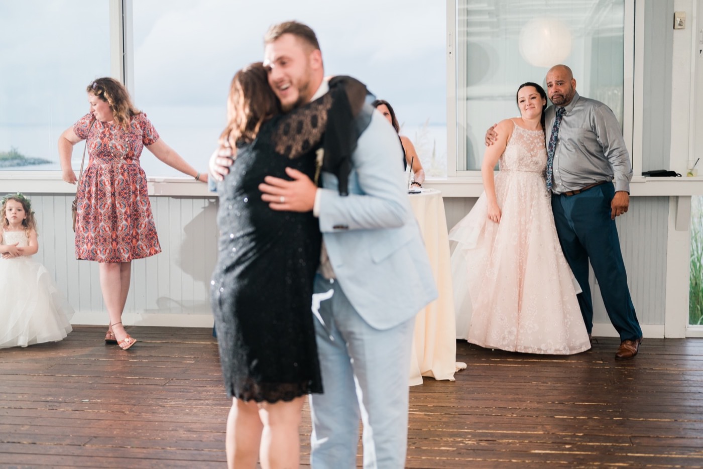 Chesapeake Bay Beach Club Wedding photos, guests react to wedding dances, CBBC, Rainy wedding inspiration